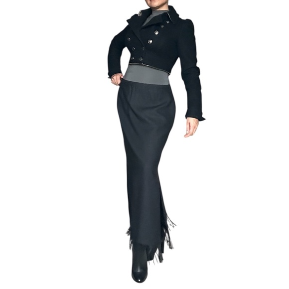 100% Wool Gray Fringe Midi Skirt | Elegant & Unique. Small - Picture 9 of 9